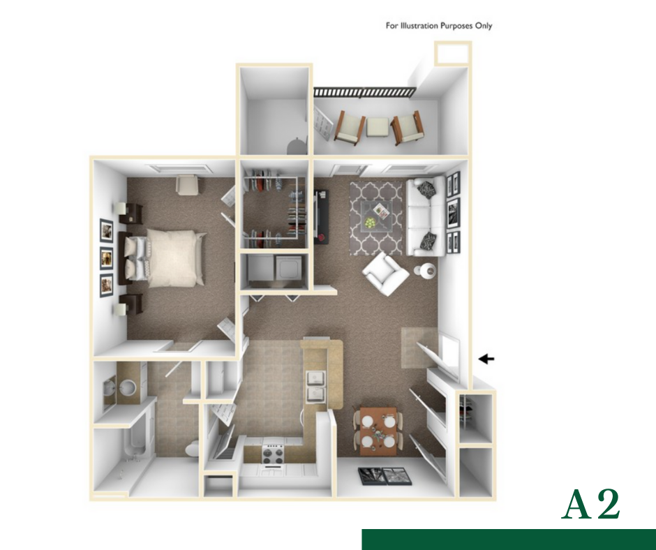 Floor plan for 1 bed, 1 bath, 759 sqft